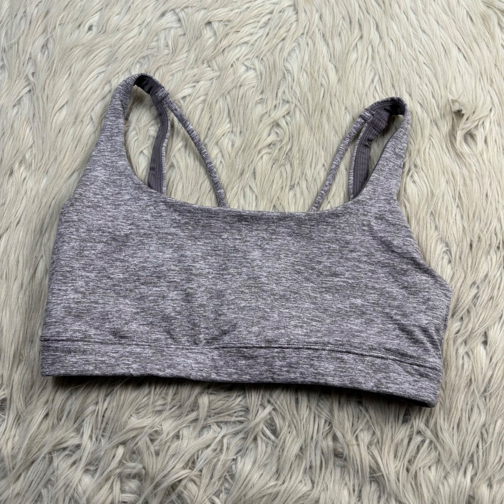 Athleta Women's M Heathered Purple Strappy Back Sports Bra Gym Yoga Barre